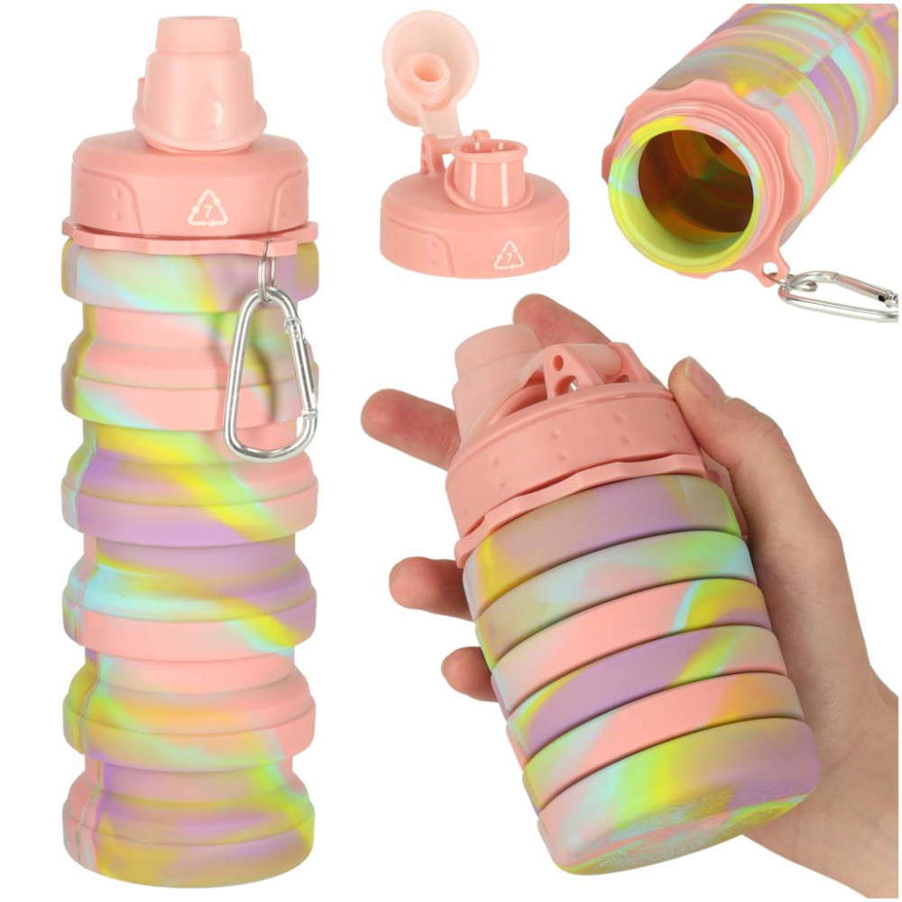 Składany bidon silikonowy 500ml tęczowy BPA FREE z uchwytem