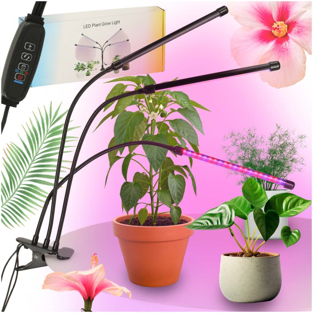 Lampa LED do roślin 3 ramiona, timer, IP54 - panel wzrostu
