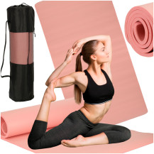 Mata do jogi i fitnessu 185x83 cm, gruba 1,5 cm, różowa z pokrowcem