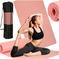 Mata do jogi i fitnessu 185x83 cm, gruba 1,5 cm, różowa z pokrowcem