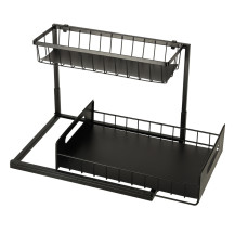 Organizer pod zlew 2-poziomowy z wysuwną półką, metal, czarny