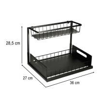 Organizer pod zlew 2-poziomowy z wysuwną półką, metal, czarny