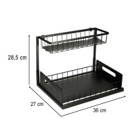 Organizer pod zlew 2-poziomowy z wysuwną półką, metal, czarny
