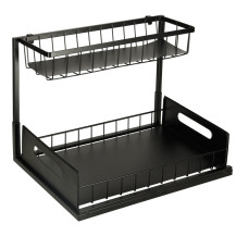 Organizer pod zlew 2-poziomowy z wysuwną półką, metal, czarny