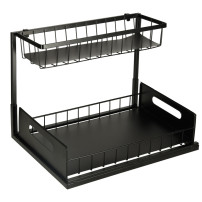 Organizer pod zlew 2-poziomowy z wysuwną półką, metal, czarny