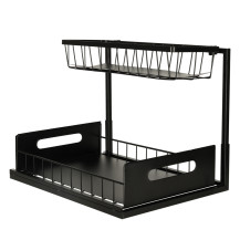 Organizer pod zlew 2-poziomowy z wysuwną półką, metal, czarny