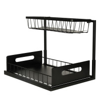 Organizer pod zlew 2-poziomowy z wysuwną półką, metal, czarny