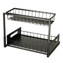 Organizer pod zlew 2-poziomowy z wysuwną półką, metal, czarny