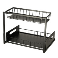 Organizer pod zlew 2-poziomowy z wysuwną półką, metal, czarny