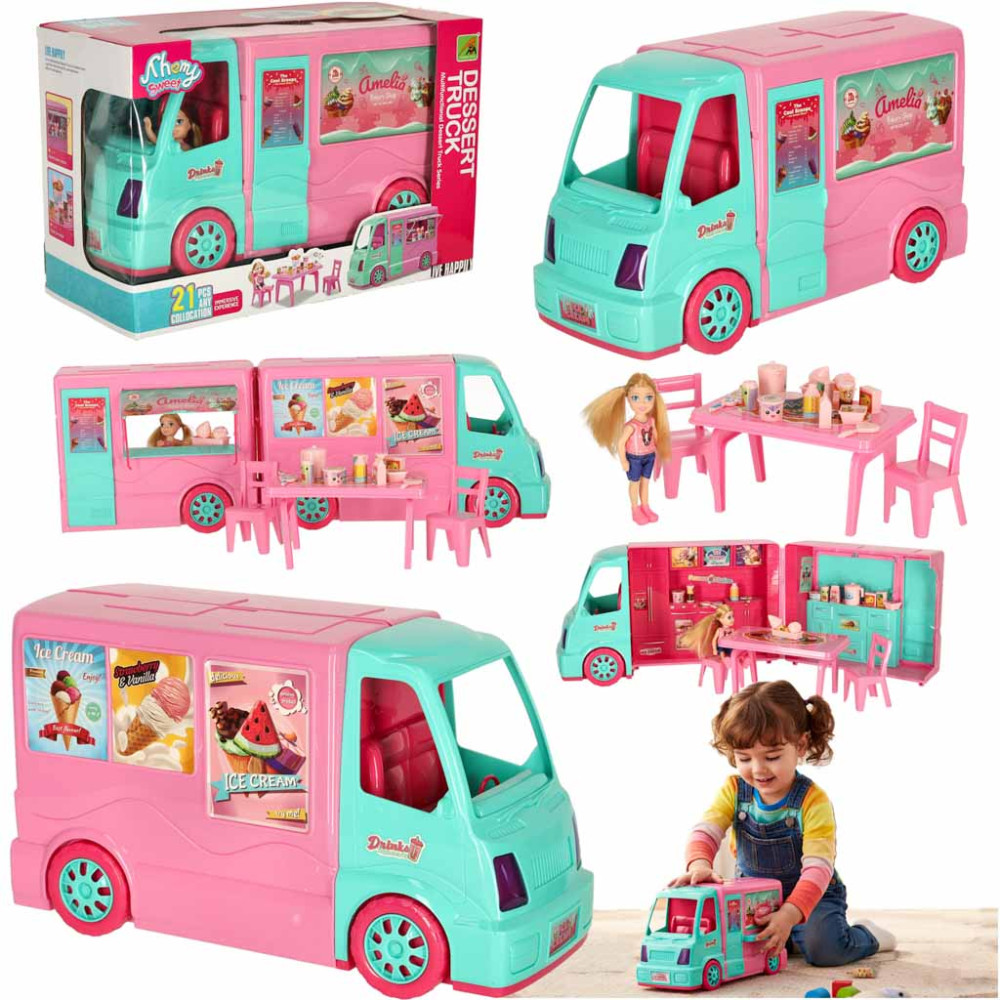 Kamper food truck dla lalek zestaw 21 el. - zabawka 3+