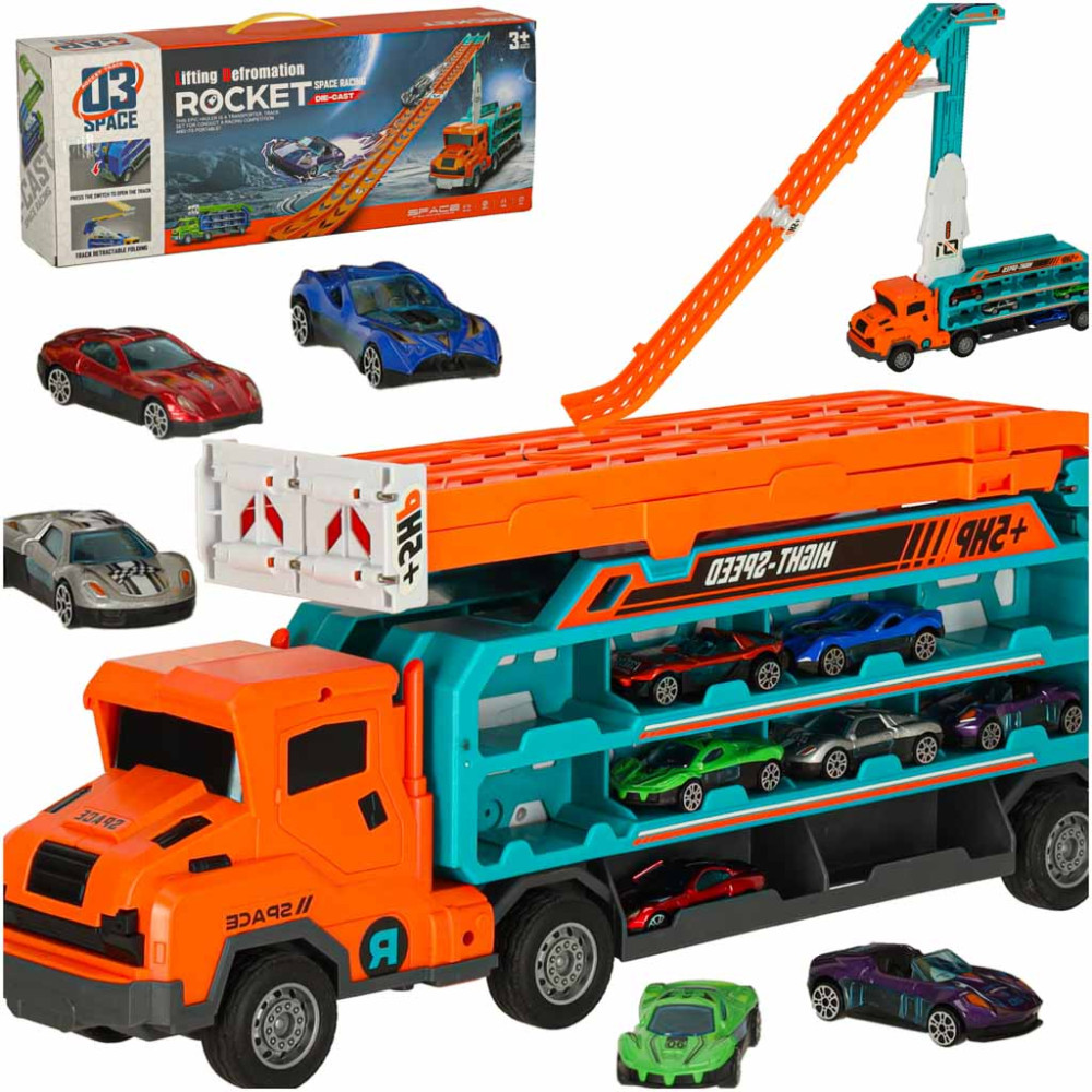 Laweta transporter tor wyścigowy 6 aut pomarańczowa, 3+