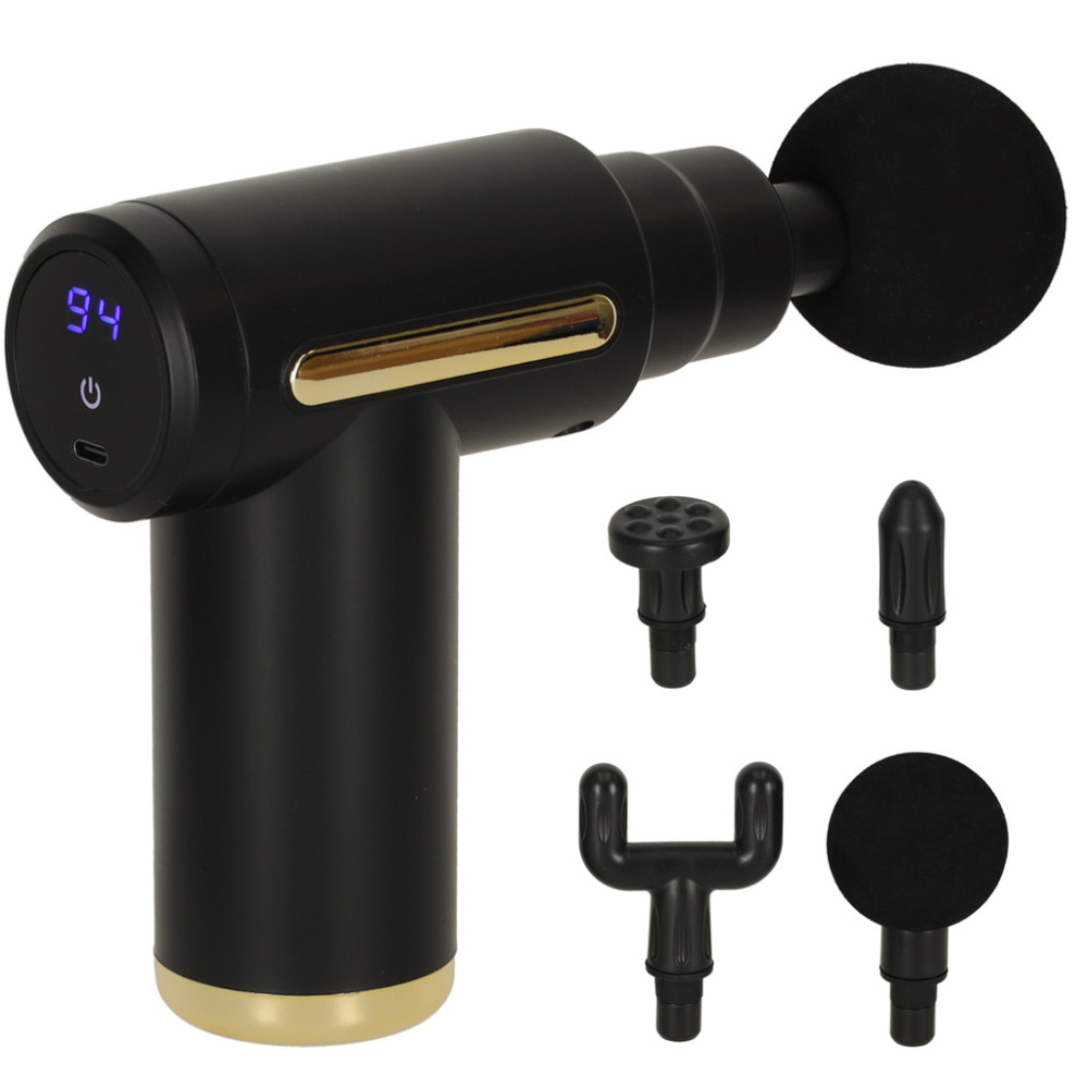 Pistolet do masażu 4w1 z LED, 6 poziomów mocy - czarny