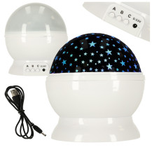 Lampka nocna projektor gwiazd 2w1 USB biała - gwiazdki w pokoju