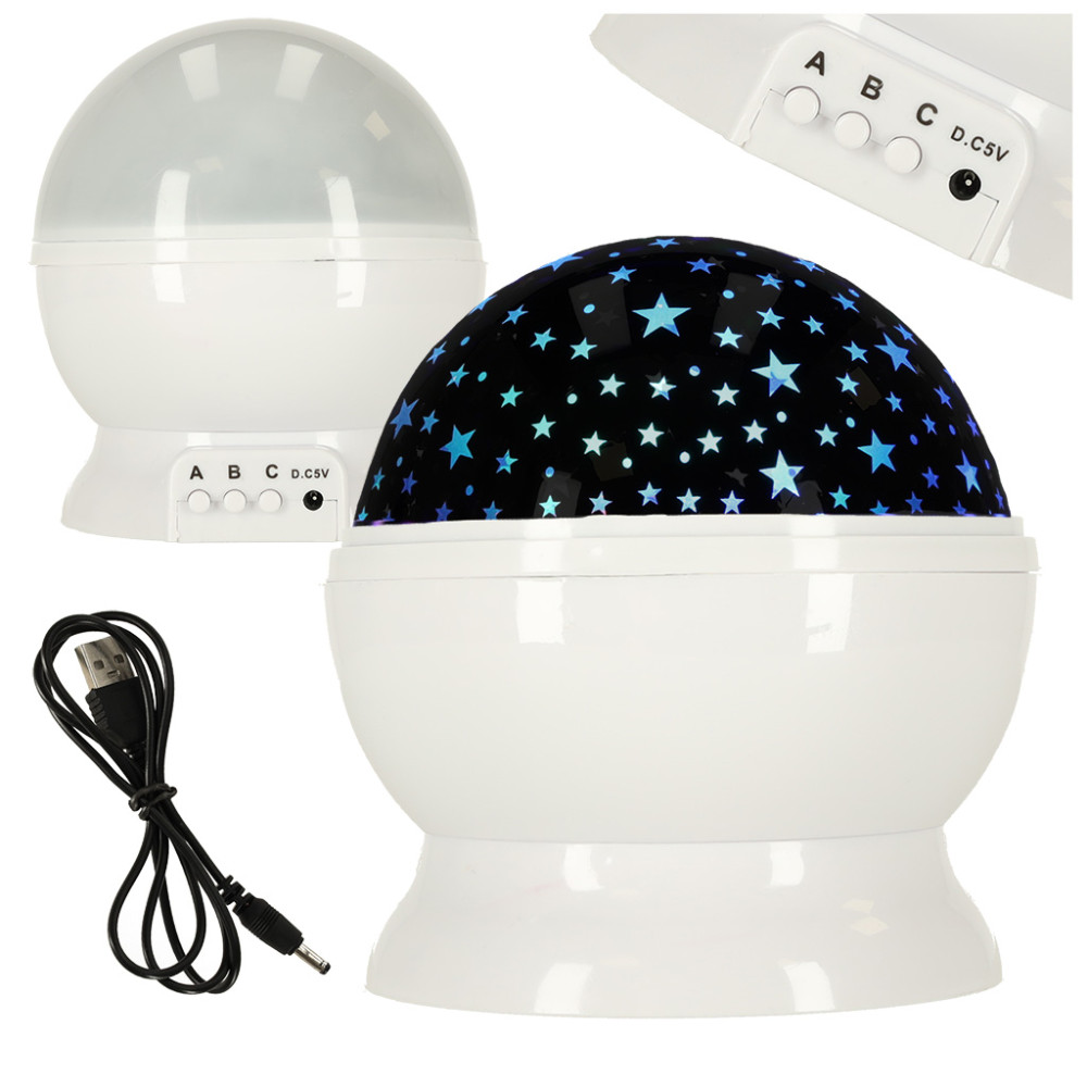 Lampka nocna projektor gwiazd 2w1 USB biała - gwiazdki w pokoju