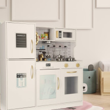 Drewniana kuchnia dla dzieci 80 cm z lodówką i akcesoriami LED