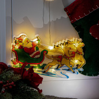 Lampki LED mikołaj w saniach - wisząca ozdoba świąteczna na przyssawkę