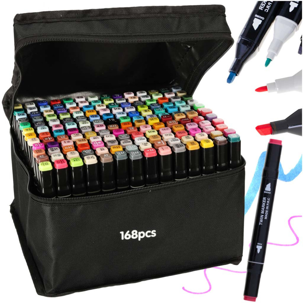 Markery dwustronne alkoholowe w etui 168 szt. - zestaw