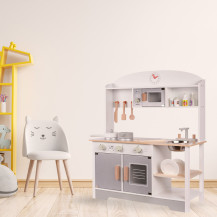 Drewniana kuchnia dla dzieci MDF modern classic z akcesoriami 82 cm szara