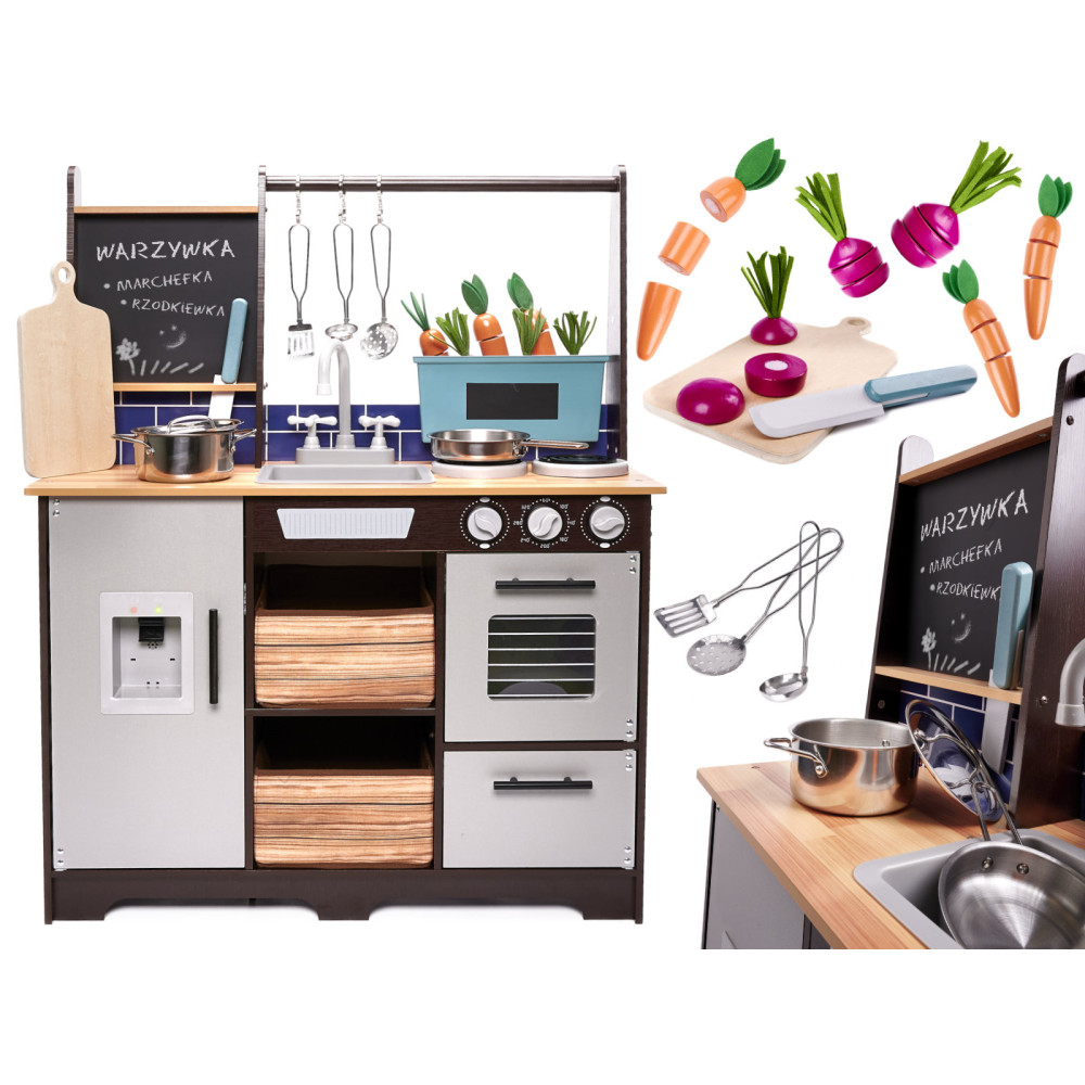 Drewniana kuchnia dla dzieci MDF loft XXL 96 cm z akcesoriami