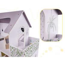 Drewniany domek dla lalek z mebelkami 70 cm, szary MDF
