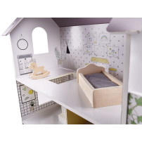 Drewniany domek dla lalek z mebelkami 70 cm, szary MDF