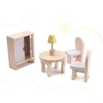Drewniany domek dla lalek z mebelkami 70 cm, szary MDF