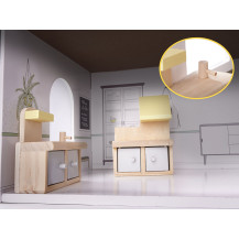 Drewniany domek dla lalek z mebelkami 70 cm, szary MDF