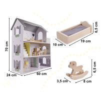 Drewniany domek dla lalek z mebelkami 70 cm, szary MDF