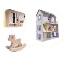 Drewniany domek dla lalek z mebelkami 70 cm, szary MDF