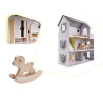 Drewniany domek dla lalek z mebelkami 70 cm, szary MDF