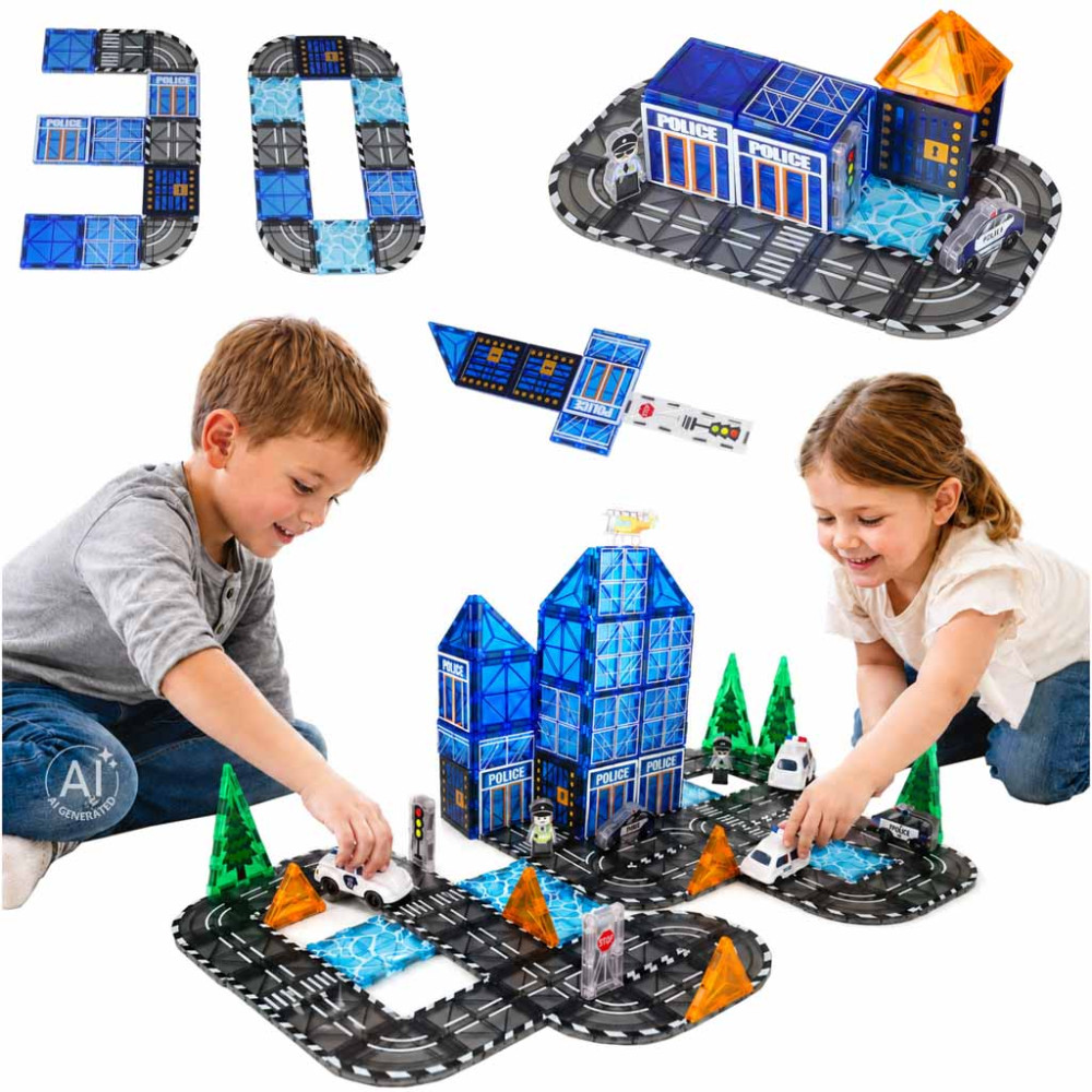 Klocki magnetyczne 3D policja radiowozy ikonka 91 el.