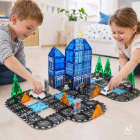 Klocki magnetyczne 3D policja radiowozy ikonka 91 el.