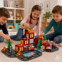 Klocki magnetyczne 3D straż pożarna IKONKA 92 elementy