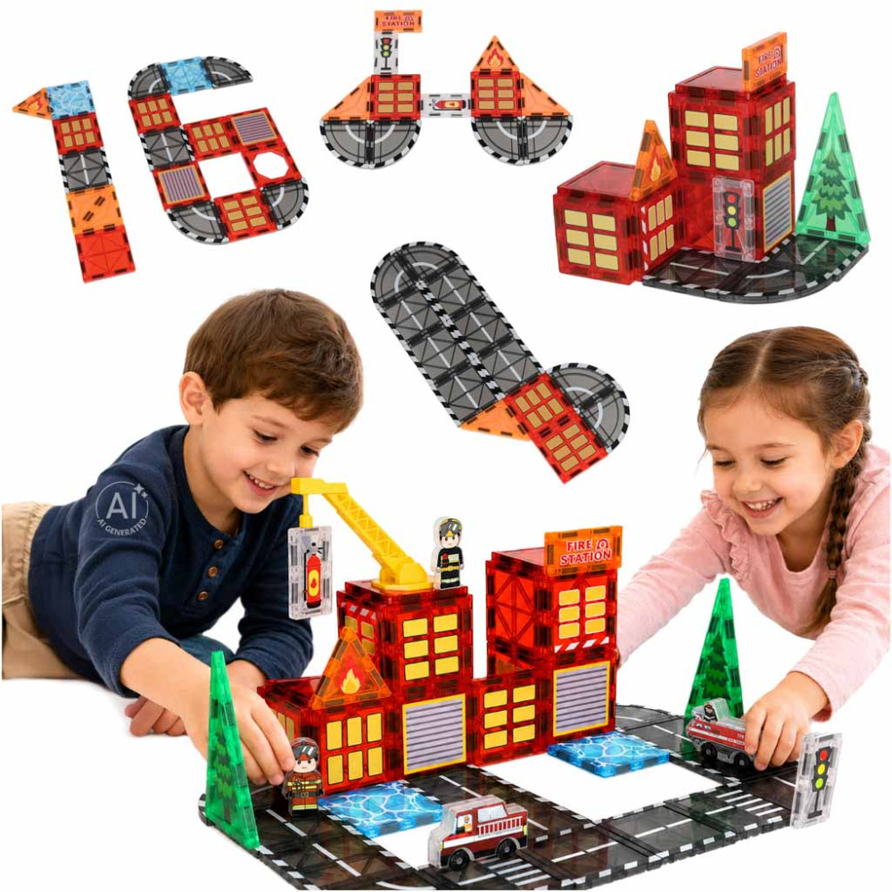 Klocki magnetyczne 3D straż pożarna ikonka 48 elementów