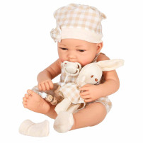 Lalka bobas niemowlak z nosidełkiem i maskotką królik IKONKA 38 cm