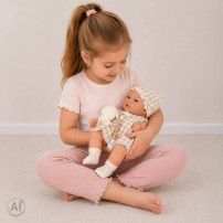 Lalka bobas niemowlak z nosidełkiem i maskotką królik IKONKA 38 cm