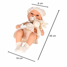 Lalka bobas niemowlak z nosidełkiem i maskotką królik IKONKA 38 cm