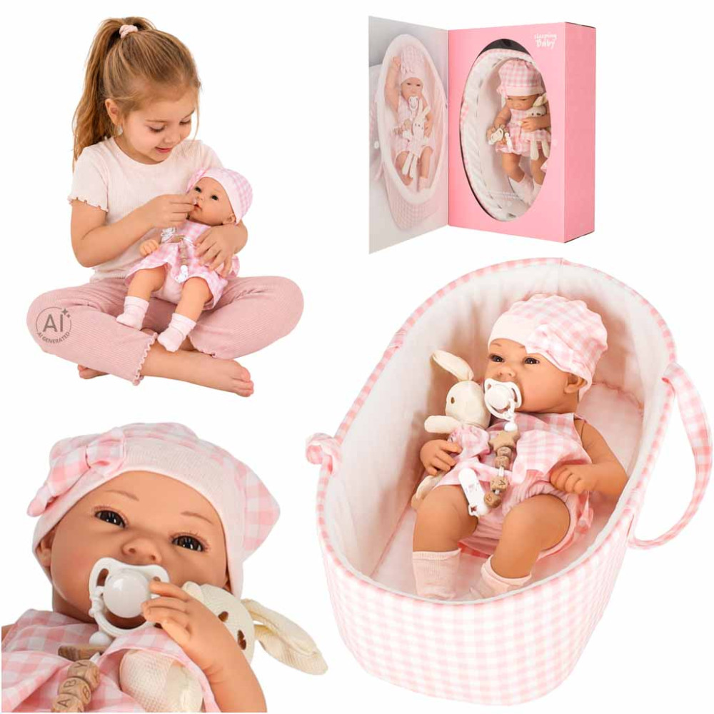 Lalka bobas niemowlak z nosidełkiem IKONKA 38 cm różowa