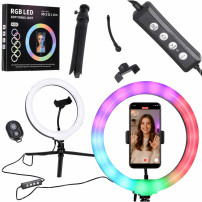 Lampa pierścieniowa LED RGB IKONKA na statywie do selfie