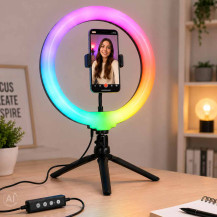 Lampa pierścieniowa LED RGB IKONKA na statywie do selfie