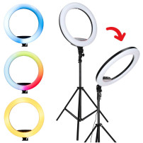 Lampa pierścieniowa LED RGB IKONKA na statywie do selfie