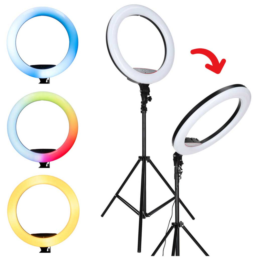 Lampa pierścieniowa LED RGB IKONKA na statywie do selfie