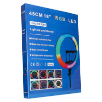 Lampa pierścieniowa LED RGB IKONKA na statywie do selfie
