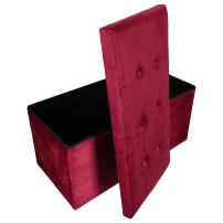 Pufa ze schowkiem welurowa 76x38x38 cm bordowa - ikonka
