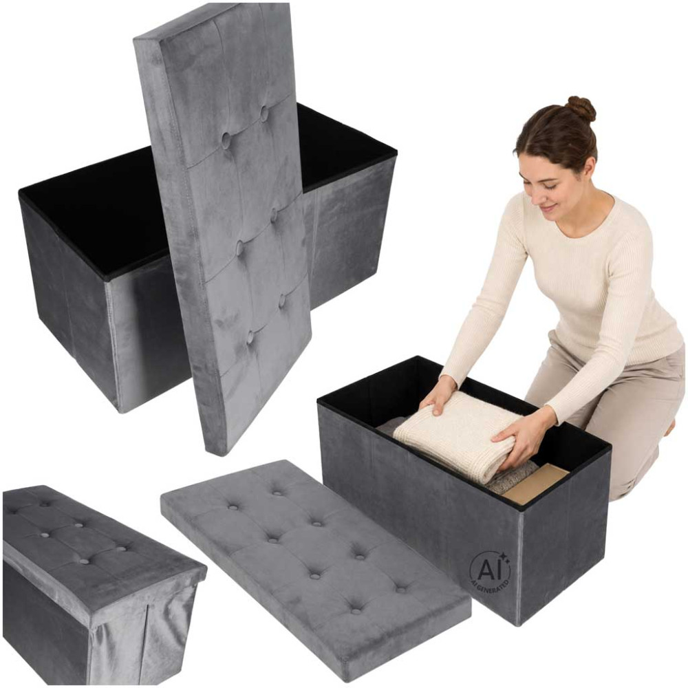 Pufa ze schowkiem welurowa 76x38x38 cm szara - ikonka