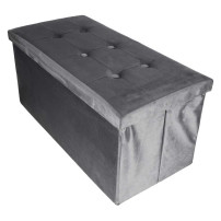 Pufa ze schowkiem welurowa 76x38x38 cm szara - ikonka