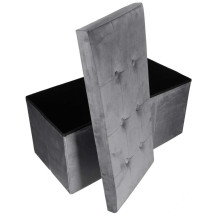 Pufa ze schowkiem welurowa 76x38x38 cm szara - ikonka