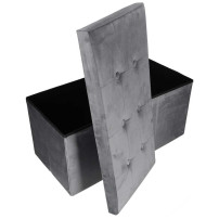 Pufa ze schowkiem welurowa 76x38x38 cm szara - ikonka