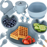 Silikonowe naczynia dla dzieci krab 9 el. BPA free niebieskie