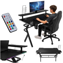 Biurko gamingowe LED RGB z nadstawką 120x60 cm - ikonka home